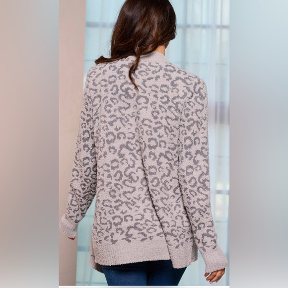 LAST 1️⃣ WOMEN'S LONG SLEEVE OPEN FRONT ANIMAL PRINT SWEATER GRAY CARDIGAN - Picture 3 of 6